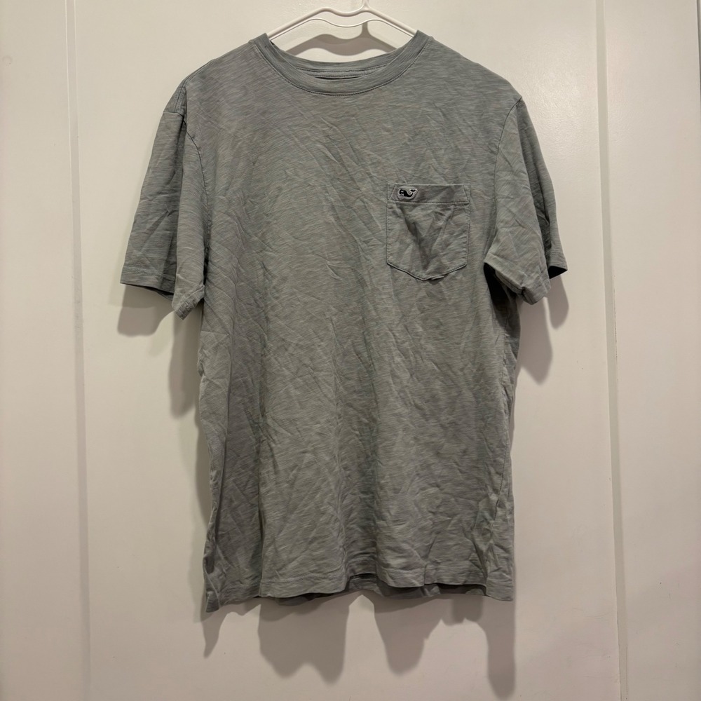 Vineyard Vines Mens Small Gray Slub Cotton Short Sleeve Pocket Tee Whale Logo